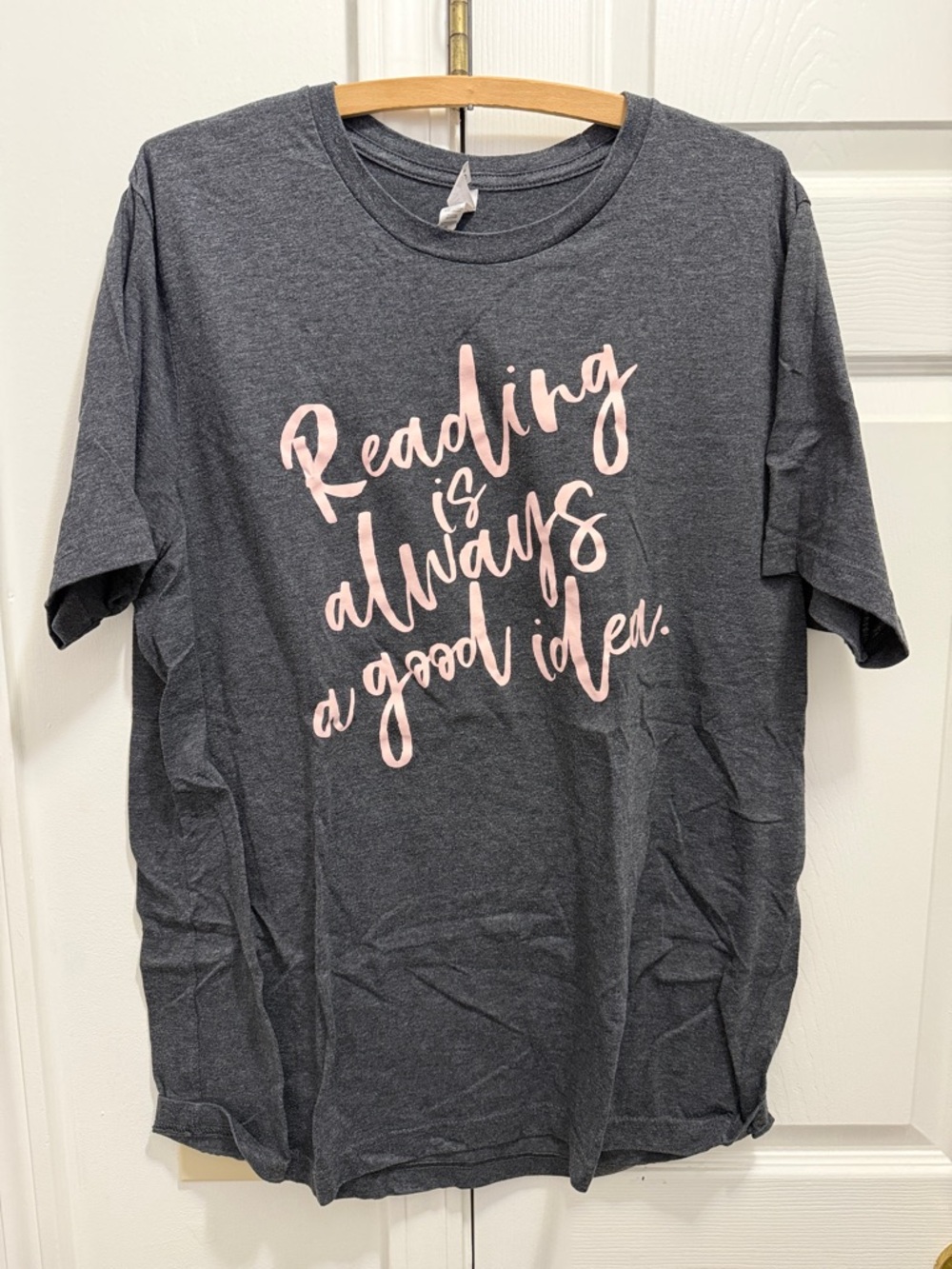 Bella Canvas Dark Gray Tee with Pink Script Reading Graphic
